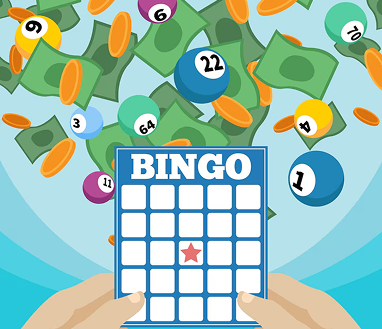 Colorful bingo banner with balls and cards